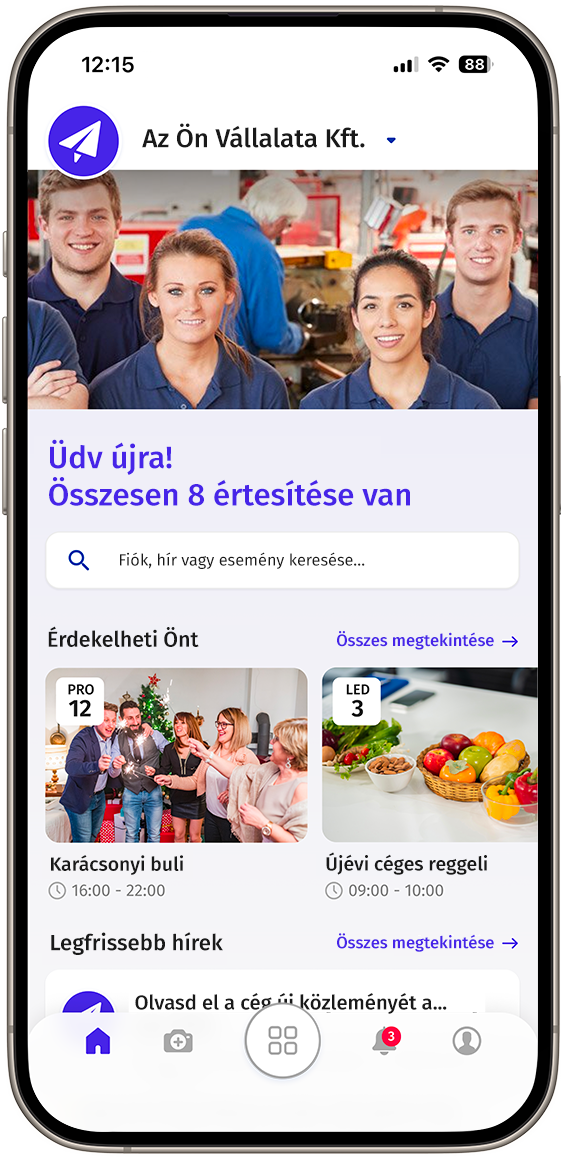 Vállalati applikáció az cég arculatához igazítva